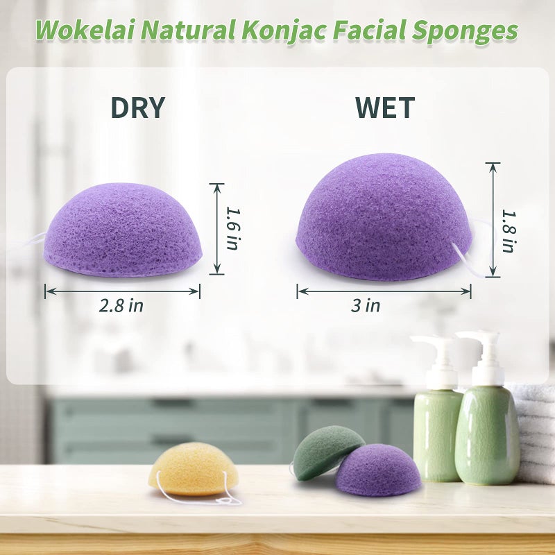 wokelai Konjac Facial Sponges for Cleansing Exfoliating - Konjac Face Sponge for washing Face Body  Organic Natural Cleaning Puff Buff Scrubber for Shower Bath SPA for Babys Men Women - Image 3